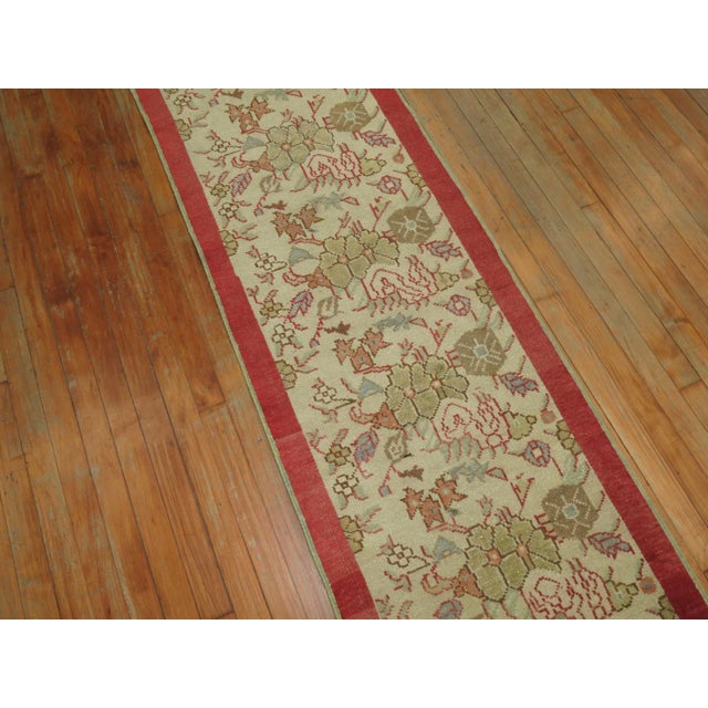 Art Nouveau Vintage Ivory Floral Narrow Turkish - 2'2" x 10'8" For Sale - Image 3 of 9