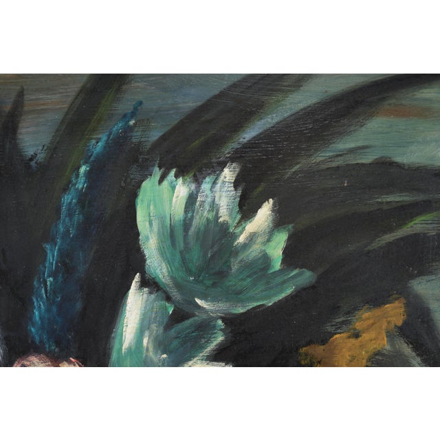Green Mid Century Floral Still Life in Oil on Masonite For Sale - Image 8 of 10
