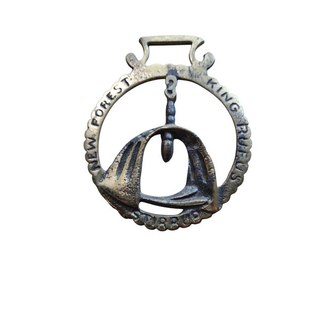 English Eight Piece Collection Antique Brass Horse Medallions For Sale - Image 3 of 4