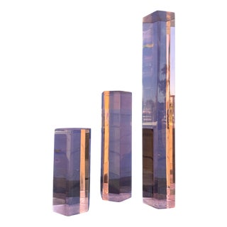 Vintage Hexagonal Figures in Pink Methacrylate, 1960s, Set of 3 For Sale