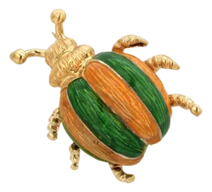Vintage 14k Yellow Gold Yellow & Green Enamel Beetle Brooch