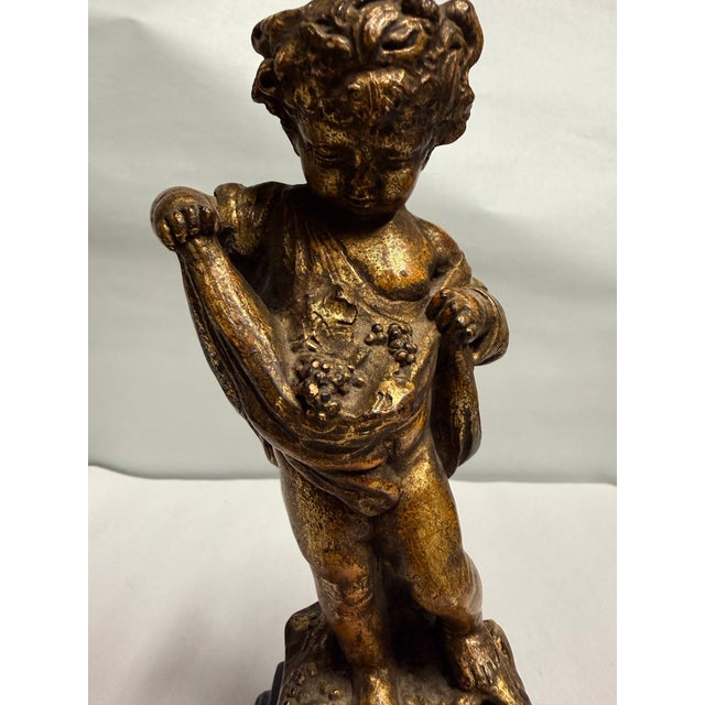 Vintage Borghese Gold-Tone Cherub Statue on Black Base For Sale In Jacksonville, FL - Image 6 of 8