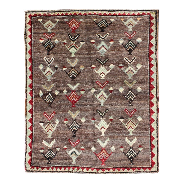 Mid 20th Century Tribal Arrow Design Tulu Vintage Rug From Turkey in Brown, Red, Mint Green For Sale