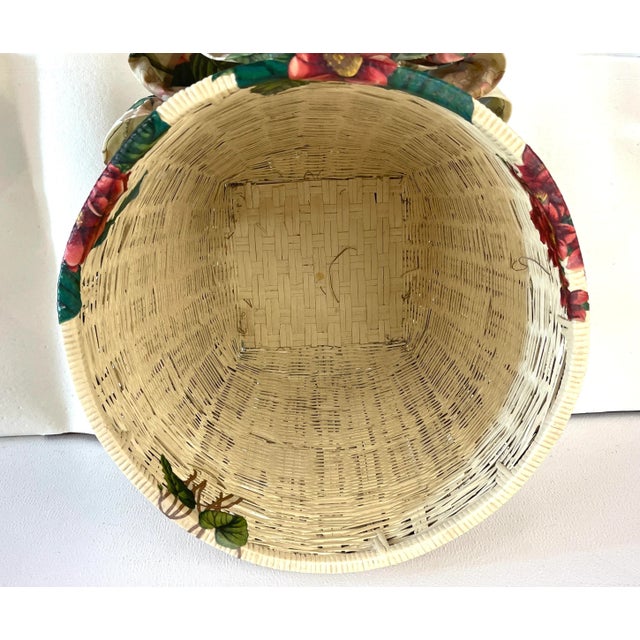 French Painted Floral Decoupage Basket Planter For Sale - Image 12 of 13