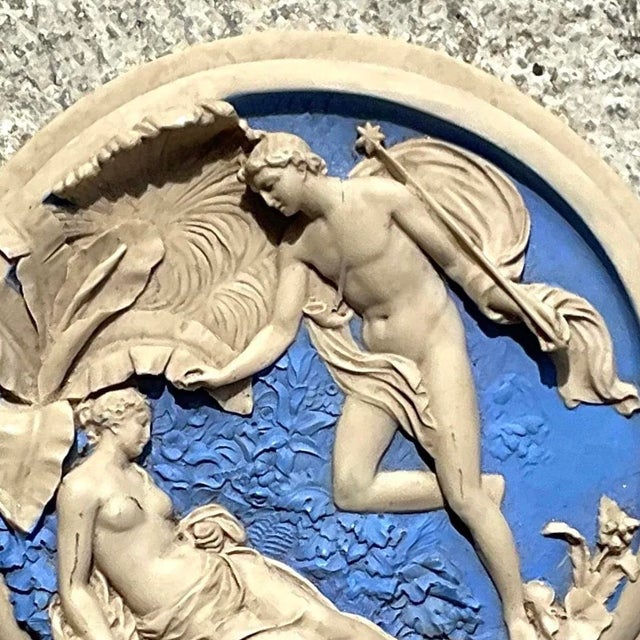 Cornflower Blue Mid 20th Century Vintage Regency Resin Italian Frieze Medallion For Sale - Image 8 of 14