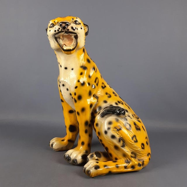 Ceramic Large Vintage Ceramic & Plaster Cheetah Sculpture, 1960s For Sale - Image 7 of 14