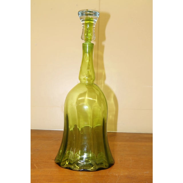 Great green and clear glass Blenko decanter. This beautiful piece was designed in 1968 by Joel Myers. Notice how the...