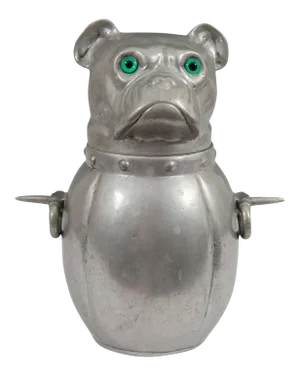 1930s French Art Deco Pewter Bulldog With Glass Eyes Ice Bucket