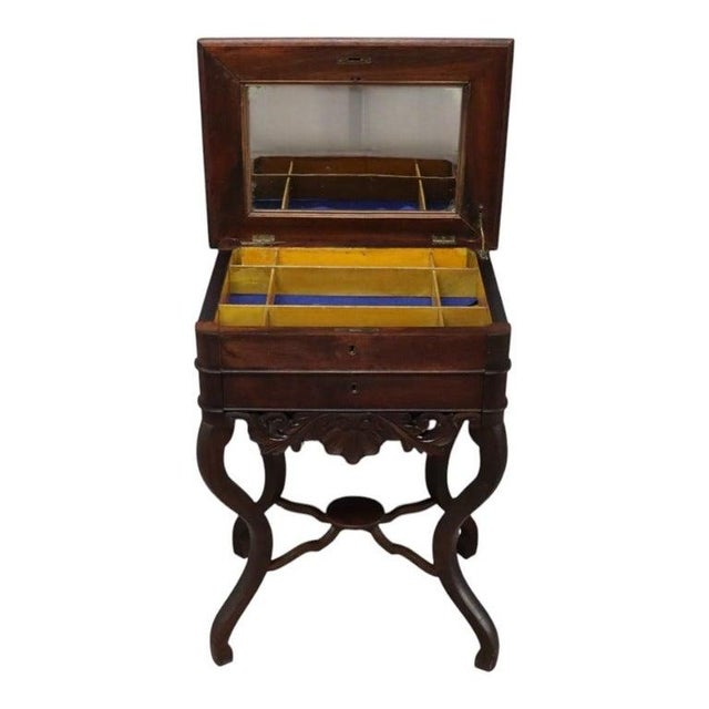Brown Victorian Walnut & Rosewood 2 Drawer Lift Top Sewing Stand C1890 For Sale - Image 8 of 12