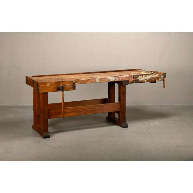 Vintage Industrial Rustic Carpenter's Workbench in Wood, 1950s For Sale - Image 4 of 18
