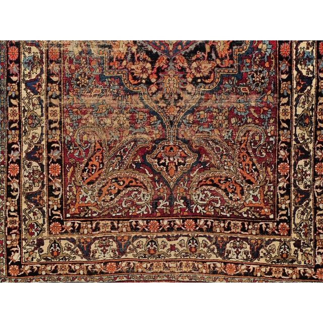 19th Century Persian Kashan Area Rug, Handwoven Medallion Design, Red & Navy, 4’ X 7’ For Sale - Image 12 of 12