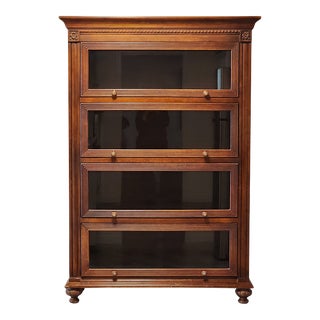Vintage Ethan Allen Solid Wood Tiered Awning Glass Door Curio For Sale