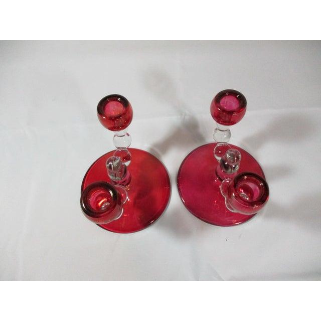 1920s Art Deco Ruby Flash Bubble Candle Holders, Pair For Sale - Image 4 of 10