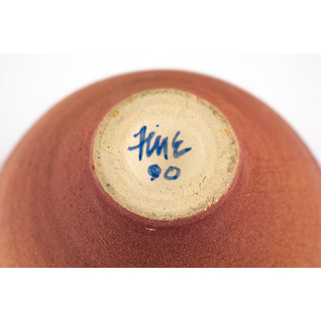 Listed Artist Jamie Fine Mid-Century Modern-Style Textured Terra Cotta Ovoid Vase For Sale - Image 9 of 13