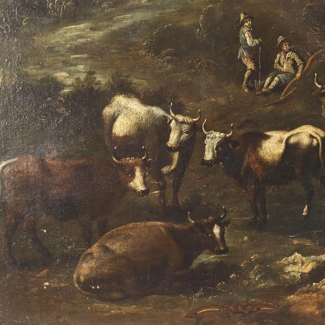 Landscape with Figures and Herd, Oil Painting, Framed For Sale - Image 6 of 12
