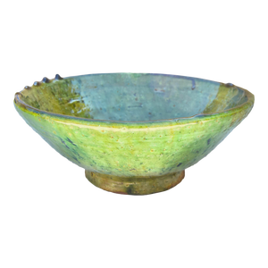 Antique Handcrafted Moroccan Ceramic Bowl With Green Hues
