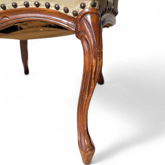 Pair of Early 20th Century Louis XV-Style Carved Wood Armchairs With Tapestry Upholstery For Sale - Image 9 of 14
