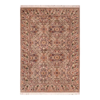 Shabby Chic Floral 1990's Pak-Persian Taupe/Green Wool Rug - 6'1'' X 8'11'' For Sale