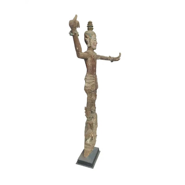 1900 - 1909 Life-Sized Burmese Wooden Teak Nat Statue Spirit Guardians Pair, Early 20th Century For Sale - Image 5 of 17