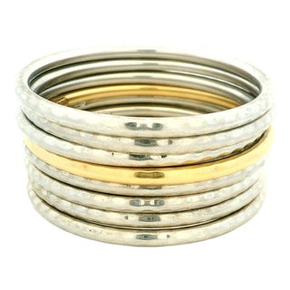 Roberto Coin Martellato 18k Gold and Sterling Silver Set of Eight Bangles For Sale