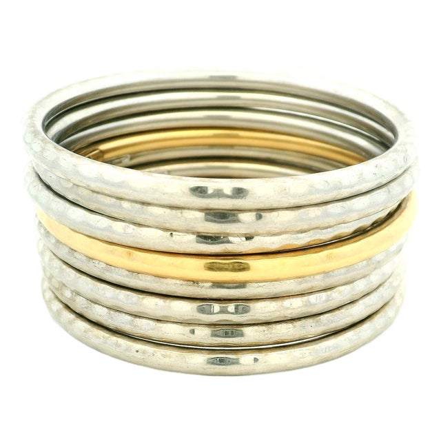Roberto Coin Martellato 18k Gold and Sterling Silver Set of Eight Bangles For Sale