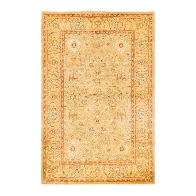 Mogul, One-of-a-Kind Hand-Knotted Area Rug - Yellow, 4' 2" x 6' 1" For Sale