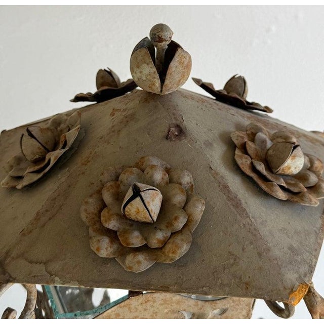 1900s Distressed French Wrought Iron Lanterns, Rococo Style For Sale - Image 10 of 15