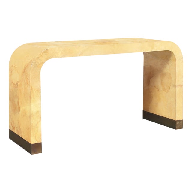 Italian Goatskin Parchment “Waterfall” Console Table Attributed to Aldo Tura For Sale