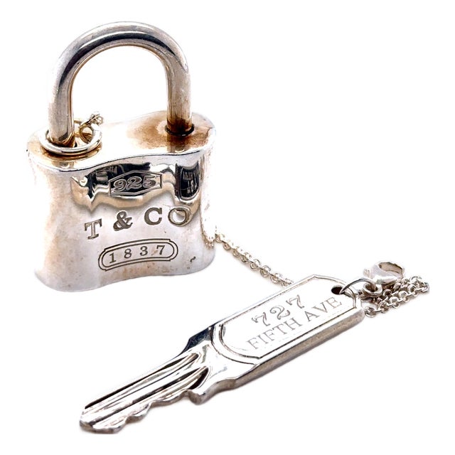 Tiffany & Co. Sterling Silver 1837 Padlock Key Chain 52.54g For Sale