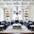 Mid Century Modern blue-gray Murano Glass chandelier, Barovier style, Italy 1990s. The large chandelier has six...