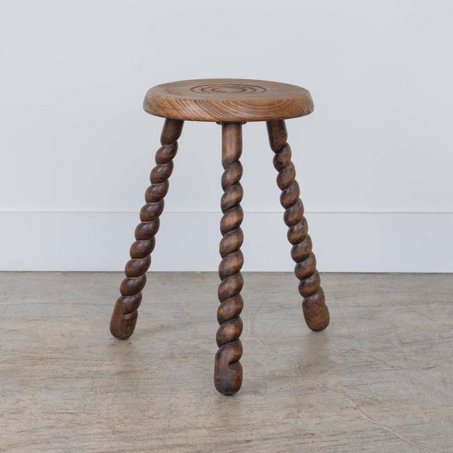 French 1950s Tall French Wood Tripod Stool For Sale - Image 3 of 9