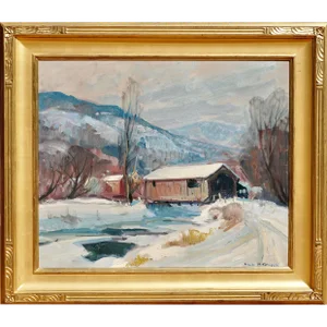 Emile Albert Gruppe 'Mass 1896-1978' “Covered Bridge” Snow Painting