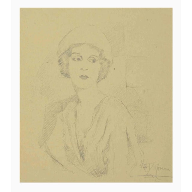 Portrait is a Drawing in pencil realized by Augusto Monari in the Early-20th Century. Good conditions. The artwork is...