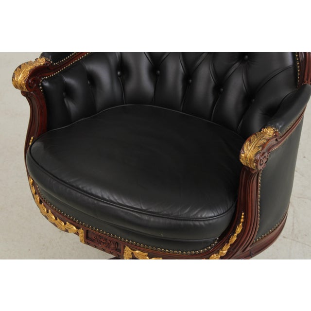 Francesco Molon Black Tufted Leather Swivel Arm Chair For Sale - Image 13 of 18