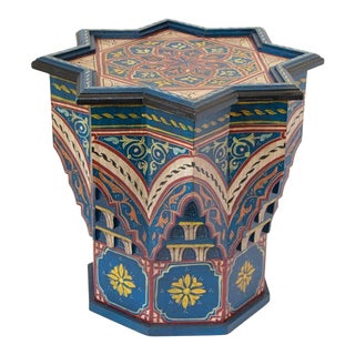 Moroccan Side Table Hand Painted Wood in Moorish Style 1960s For Sale