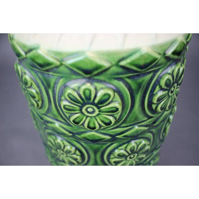 Large Mid-Century Green Relief Vase from Bay Keramik, West Germany, 1970s For Sale - Image 3 of 10