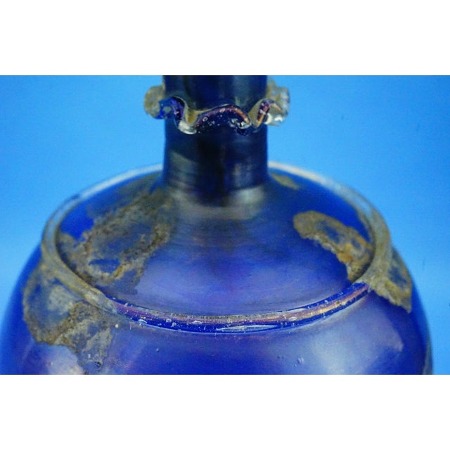 Cobalt Blue Scavo Glass Bottle Vase attributed to Mario Pinzon for Seguso, Italy, 1960s For Sale - Image 12 of 17