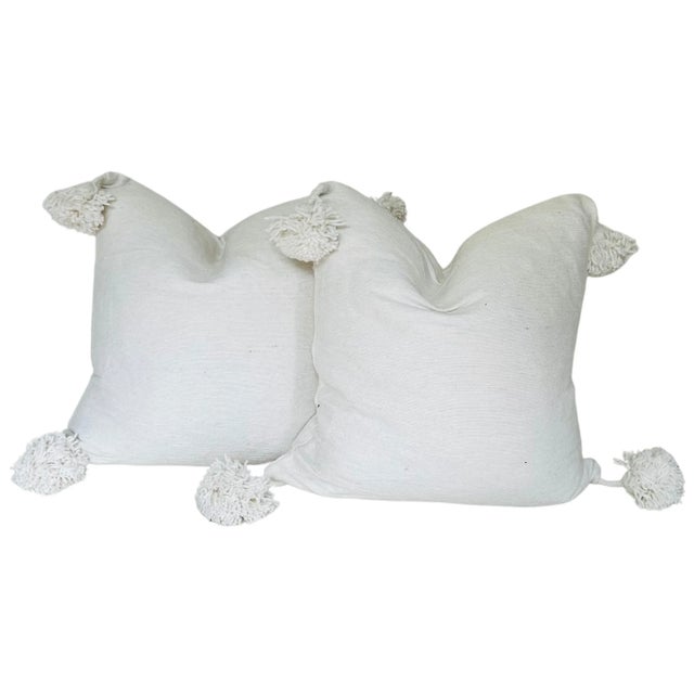 Moroccan Moroccan Handloomed Pom-Pom Pillows, 19" x 19" - A Pair For Sale - Image 3 of 4