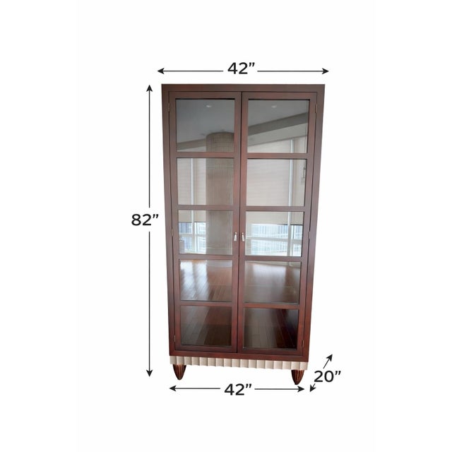 Designer Curio Cabinet From Chicago Merchandise Mart – Glass & Wood Display With Lighting For Sale - Image 4 of 4