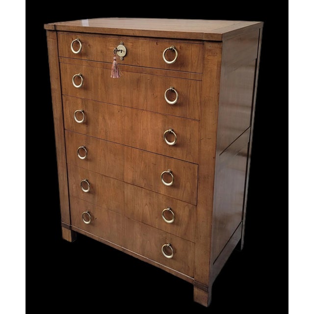 Mid 20th Century Baker Furniture French Empire Style Cherry Wood Highboy Dresser For Sale - Image 12 of 12