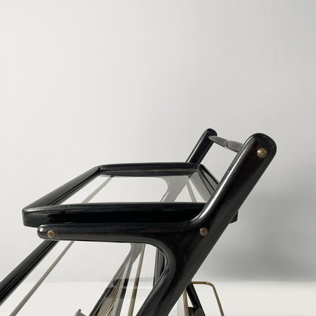 Black Mid-Century Modern Italian Serving Bar Cart by Cesare Lacca, 1950s For Sale - Image 8 of 18