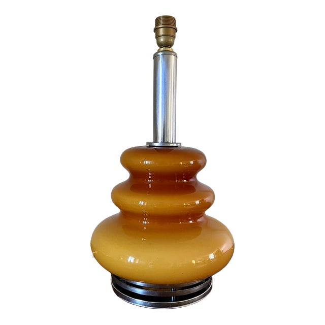 Opaline Ochre and Chrome Floor Lamp, 1970s For Sale