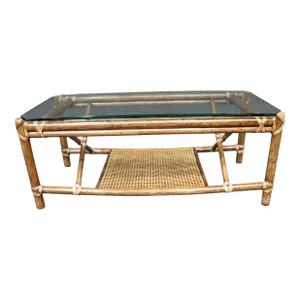 McGuire Bamboo & Cane Glass Coffee Table