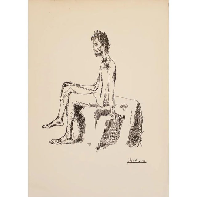 1940s After Pablo Picasso "Seated Man", First Edition Period Swiss Print For Sale - Image 11 of 11