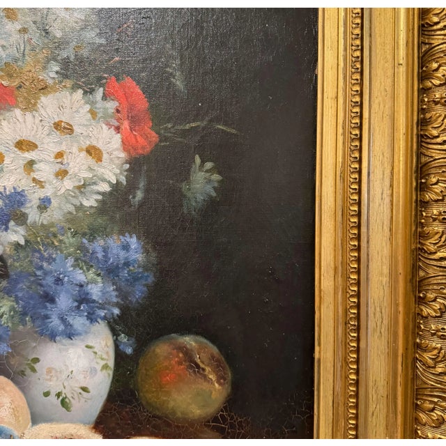 Wood 19th Century French Floral Still Life Oil Painting in Carved Giltwood Frame For Sale - Image 7 of 9