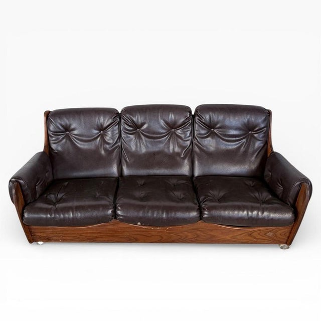 Brutalist Vintage Saddleback Brown Leather Three-Seater Sofa from G Plan For Sale - Image 3 of 7