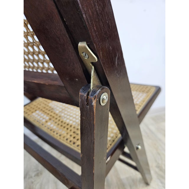 Folding Wooden Chairs with Raffia, 1970s, Set of 4 For Sale - Image 5 of 17