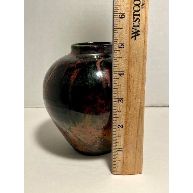 1991 Vintage Studio Art Pottery Drip Copper Glaze Ceramic Vase Signed 5" For Sale In Los Angeles - Image 6 of 7