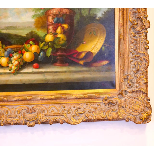 Transport yourself to the elegance of the 19th century with this captivating Gilt Wood Framed Oil on Canvas Wreath/Flowers...