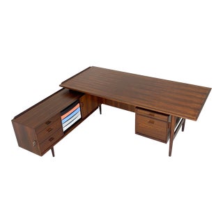 1960s Arne Vodder Rosewood Desk and Return For Sale